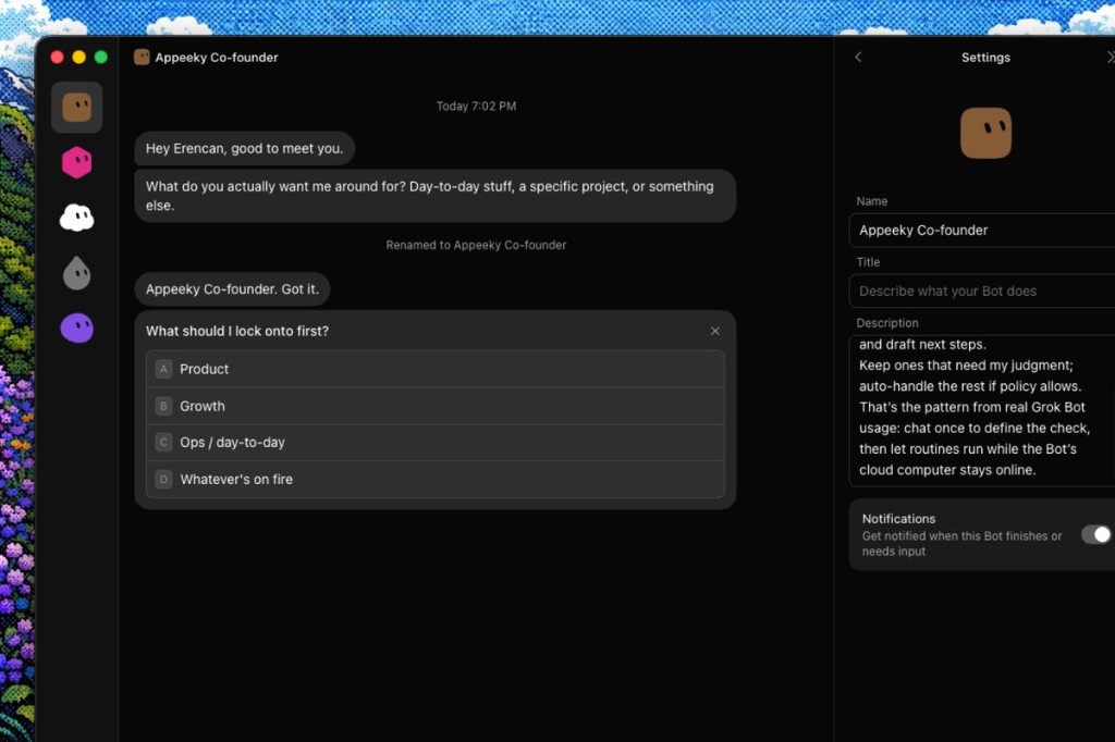 Appeeky Co-founder bot — onboarding and focus picker