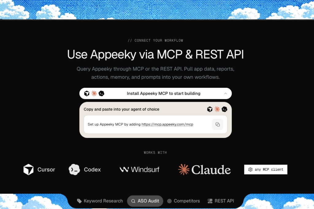 Install Appeeky MCP — copy https://mcp.appeeky.com/mcp into your agent