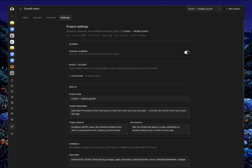 Project settings — targeting, channels, and draft rules